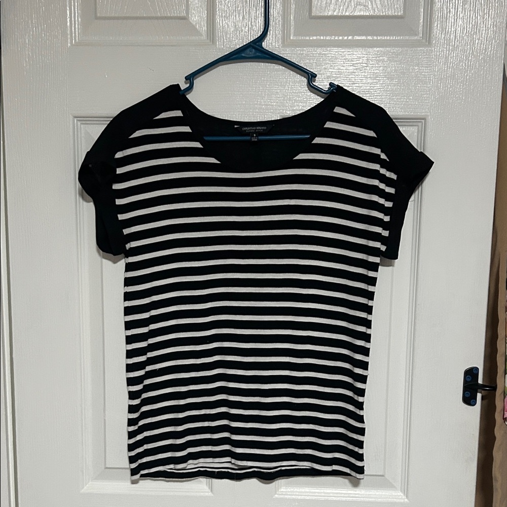 Christian Siriano Monochrome Striped Short Sleeve Tee